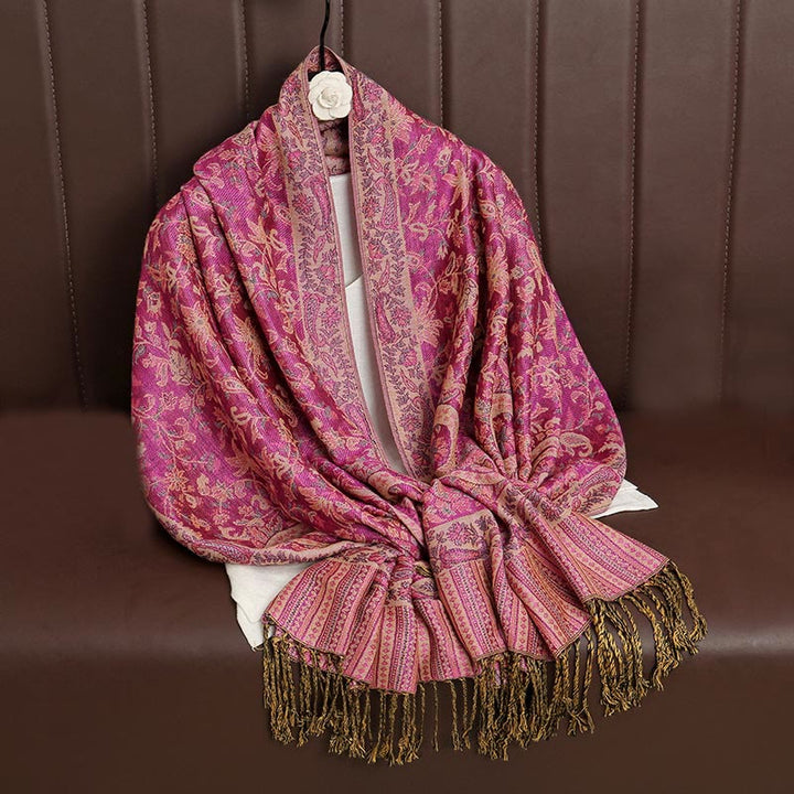 Bufanda chal acogedor con borlas y estampado de cachemira tibetano étnico de uso diario con Buddha Stones - image 15