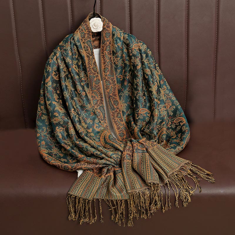 Bufanda chal acogedor con borlas y estampado de cachemira tibetano étnico de uso diario con Buddha Stones - image 31