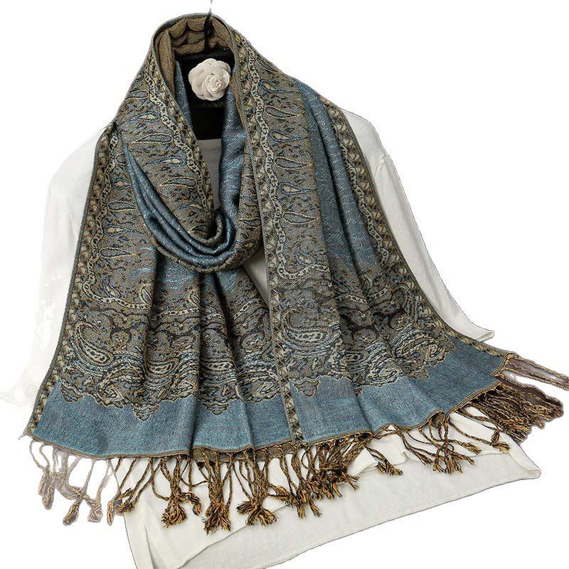 Bufanda chal acogedor con borlas y estampado de cachemira jacquard tibetano étnico de invierno con Buddha Stones - image 6