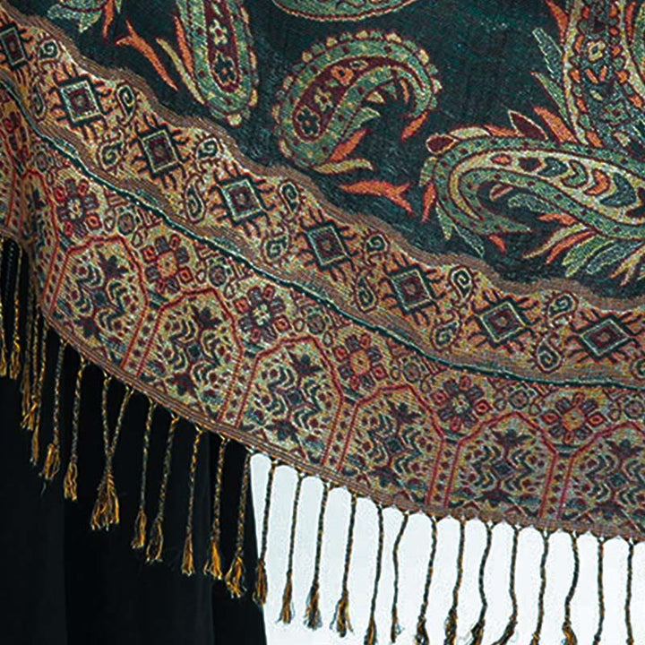 Bufanda chal acogedor con borlas y estampado floral de cachemira tibetano estilo bohemio con Buddha Stones - image 4