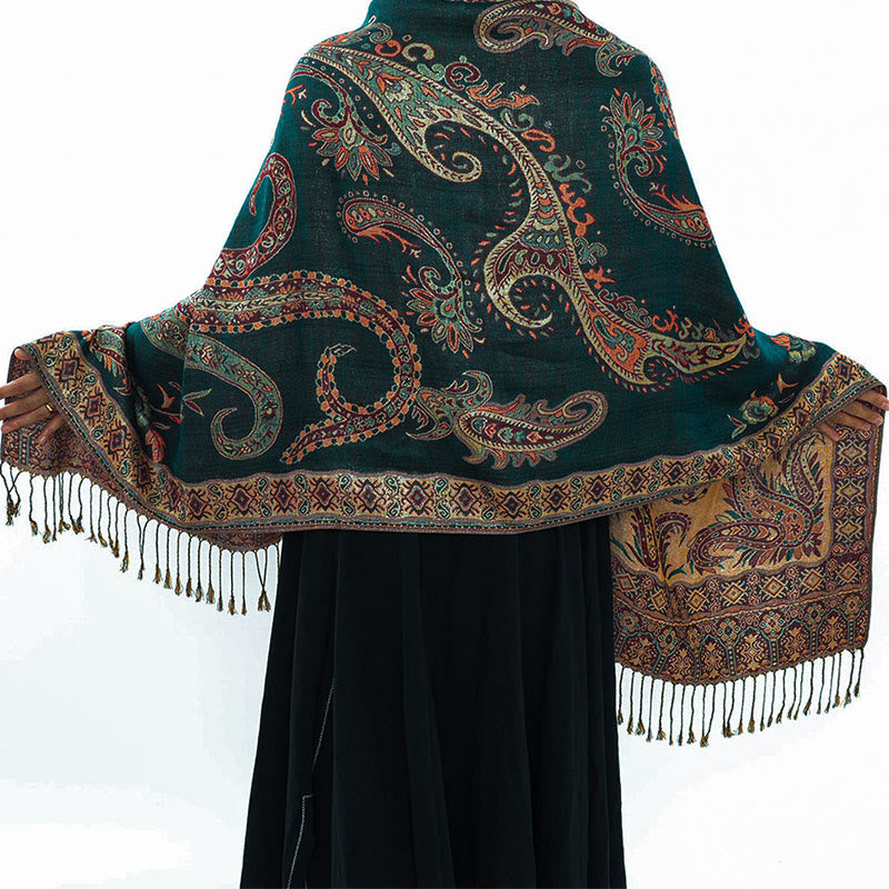 Bufanda chal acogedor con borlas y estampado floral de cachemira tibetano estilo bohemio con Buddha Stones - image 1