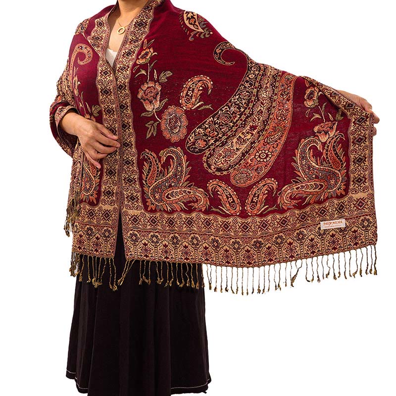 Bufanda chal acogedor con borlas y estampado floral de cachemira tibetano estilo bohemio con Buddha Stones - image 9