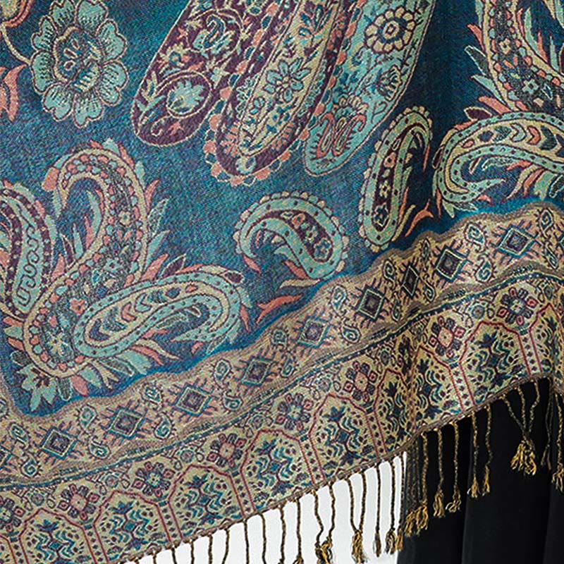 Bufanda chal acogedor con borlas y estampado floral de cachemira tibetano estilo bohemio con Buddha Stones - image 14