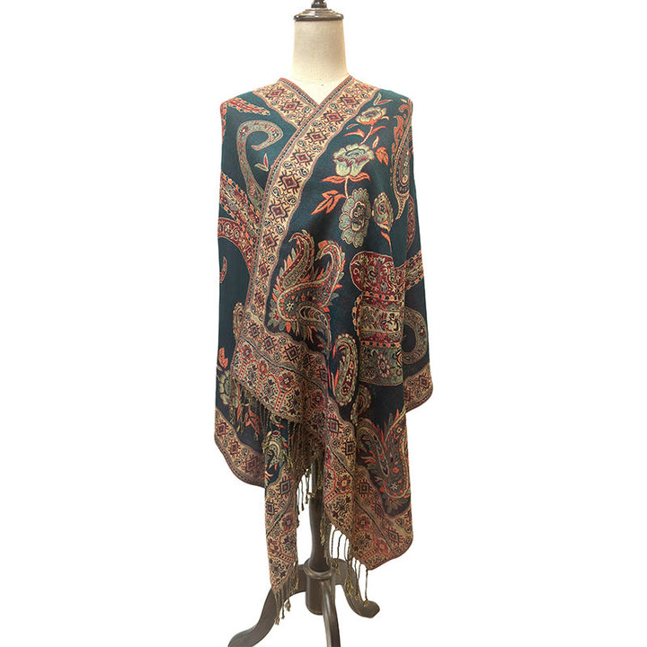 Bufanda chal acogedor con borlas y estampado floral de cachemira tibetano estilo bohemio con Buddha Stones - image 15