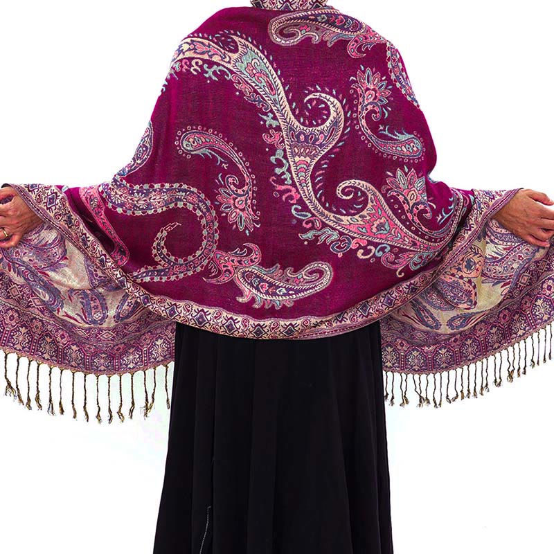 Bufanda chal acogedor con borlas y estampado floral de cachemira tibetano estilo bohemio con Buddha Stones - image 22