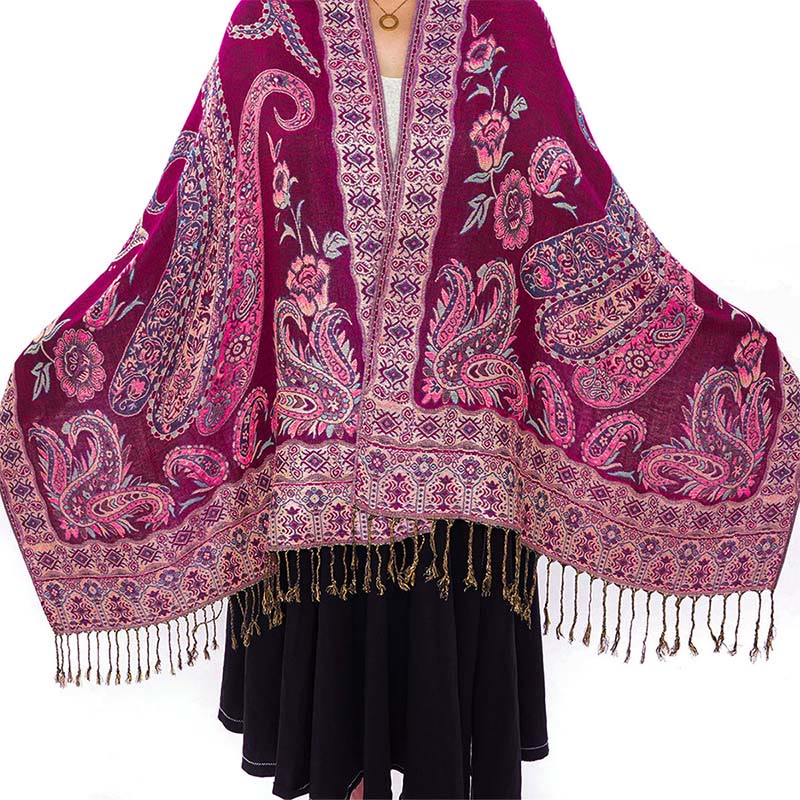 Bufanda chal acogedor con borlas y estampado floral de cachemira tibetano estilo bohemio con Buddha Stones - image 20