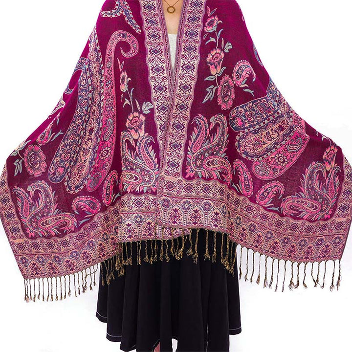 Bufanda chal acogedor con borlas y estampado floral de cachemira tibetano estilo bohemio con Buddha Stones - image 20