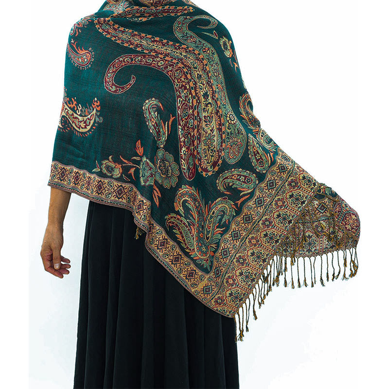 Bufanda chal acogedor con borlas y estampado floral de cachemira tibetano estilo bohemio con Buddha Stones - image 2