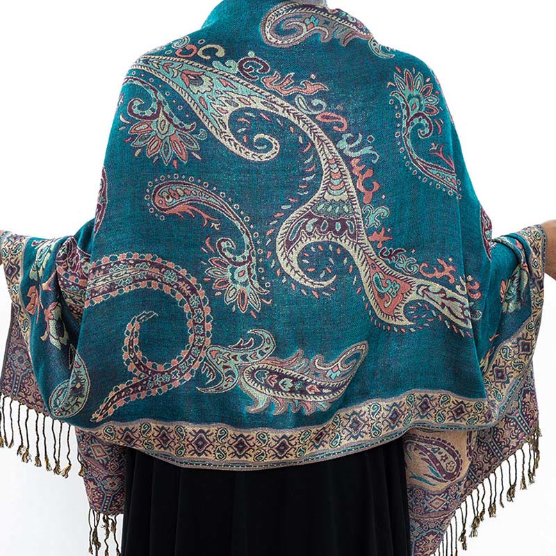 Bufanda chal acogedor con borlas y estampado floral de cachemira tibetano estilo bohemio con Buddha Stones - image 13