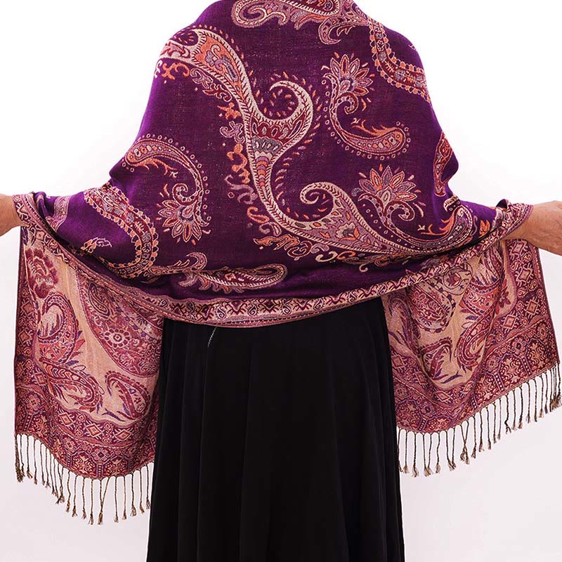 Bufanda chal acogedor con borlas y estampado floral de cachemira tibetano estilo bohemio con Buddha Stones - image 17
