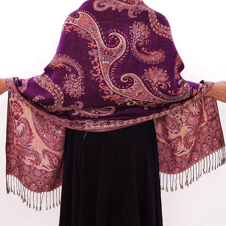 Bufanda chal acogedor con borlas y estampado floral de cachemira tibetano estilo bohemio con Buddha Stones - image 17
