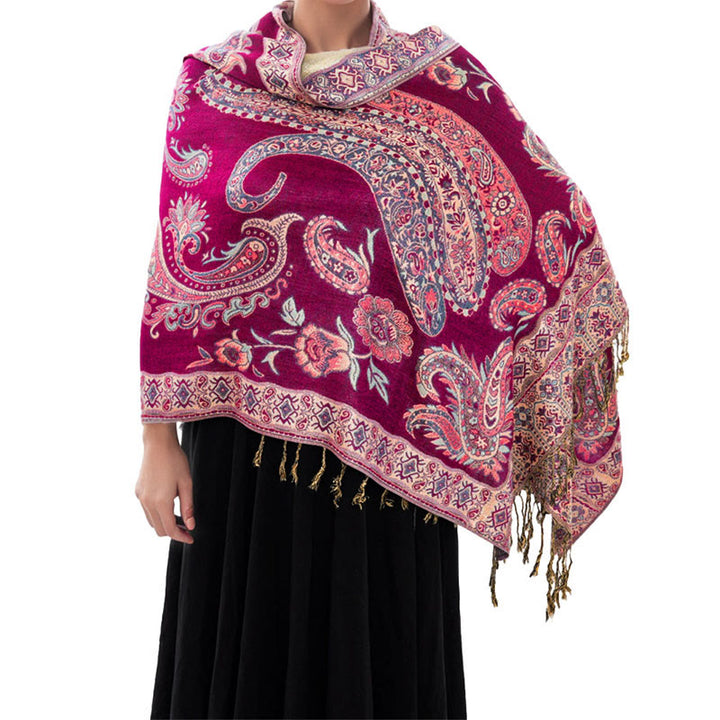 Bufanda chal acogedor con borlas y estampado floral de cachemira tibetano estilo bohemio con Buddha Stones - image 21