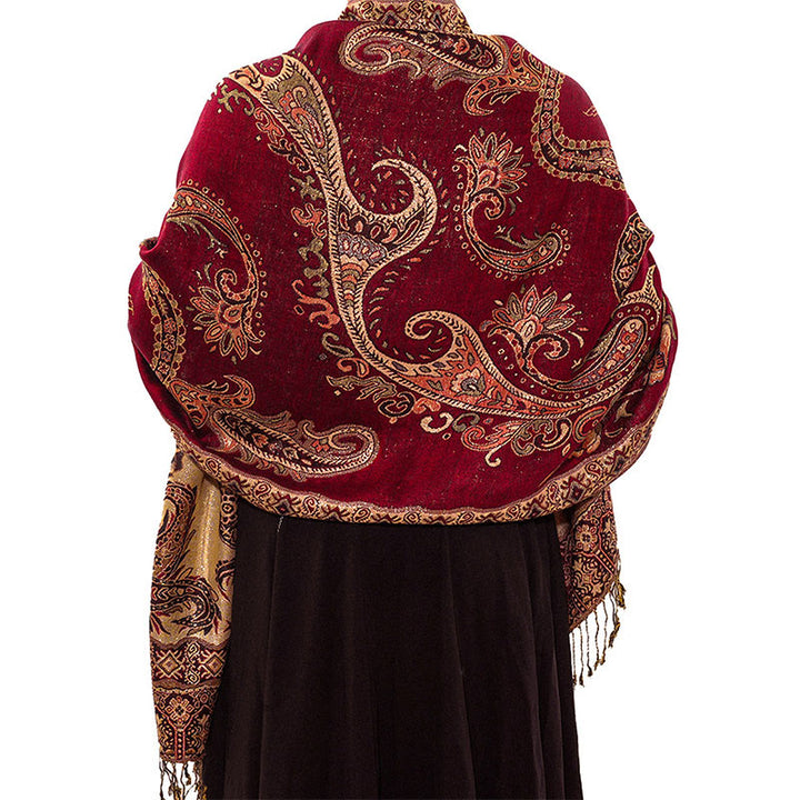 Bufanda chal acogedor con borlas y estampado floral de cachemira tibetano estilo bohemio con Buddha Stones - image 10