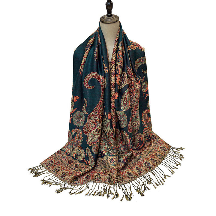 Bufanda chal acogedor con borlas y estampado floral de cachemira tibetano estilo bohemio con Buddha Stones - image 5