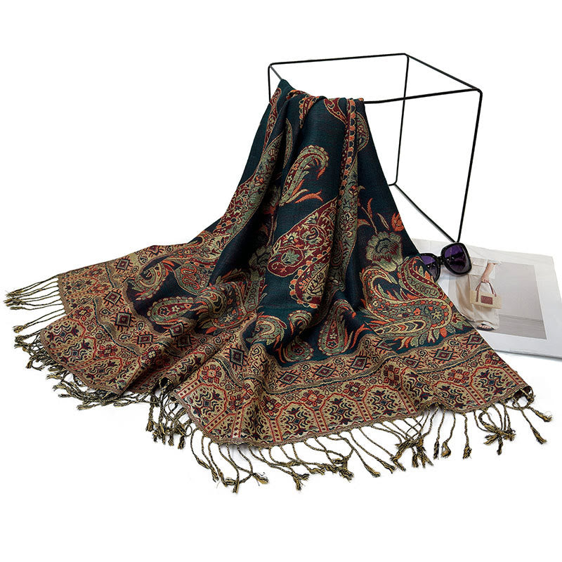 Bufanda chal acogedor con borlas y estampado floral de cachemira tibetano estilo bohemio con Buddha Stones - image 6