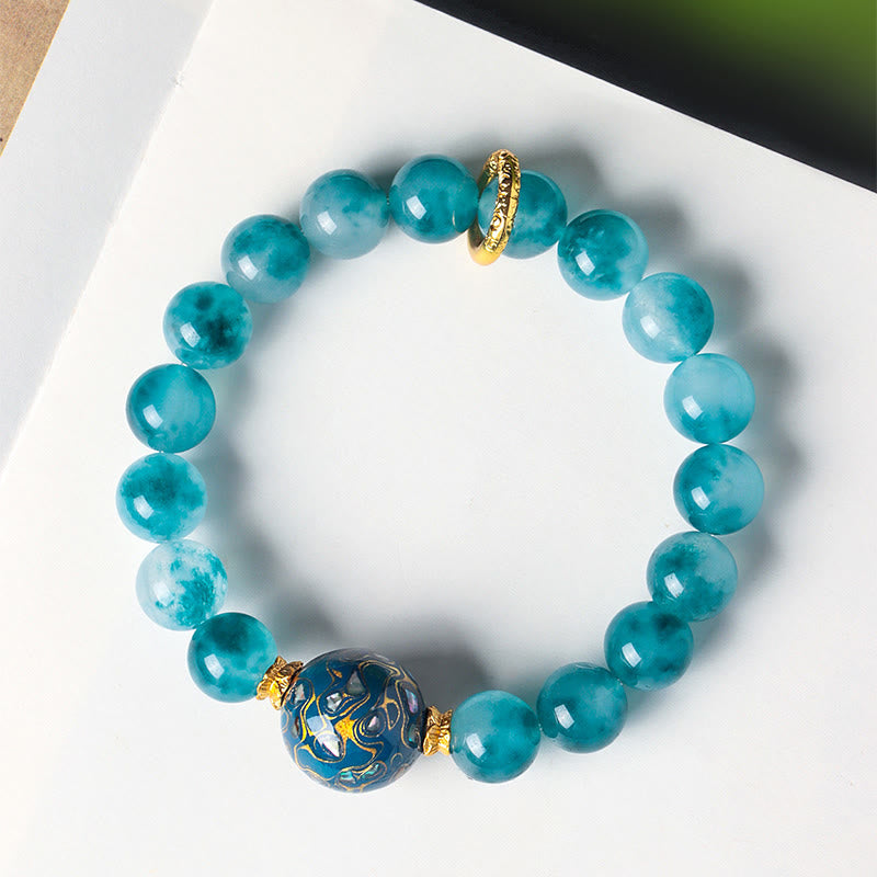 Pulsera de cuentas positivas de calcedonia azul natural de 10 mm con Buddha Stones - Calcedonia azul (circunferencia de la muñeca: 15-17 cm) - image 0