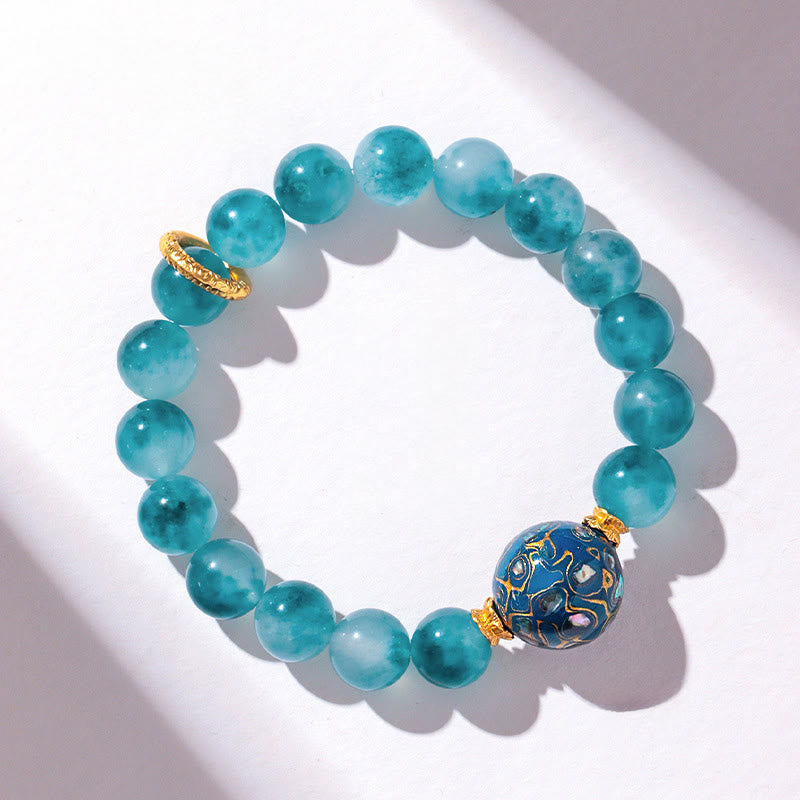 Pulsera de cuentas positivas de calcedonia azul natural de 10 mm con Buddha Stones - image 2