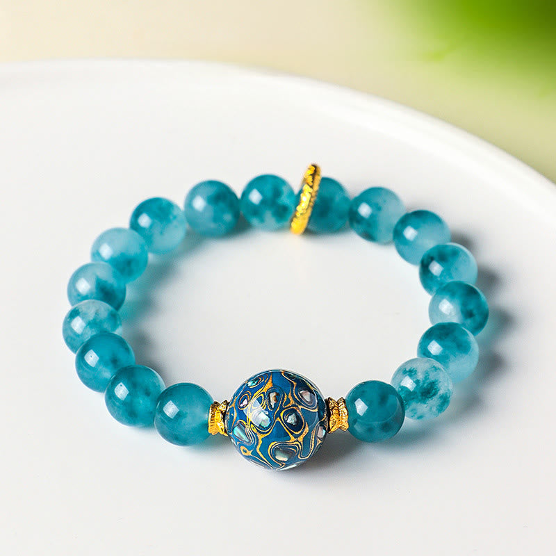 Pulsera de cuentas positivas de calcedonia azul natural de 10 mm con Buddha Stones - image 3