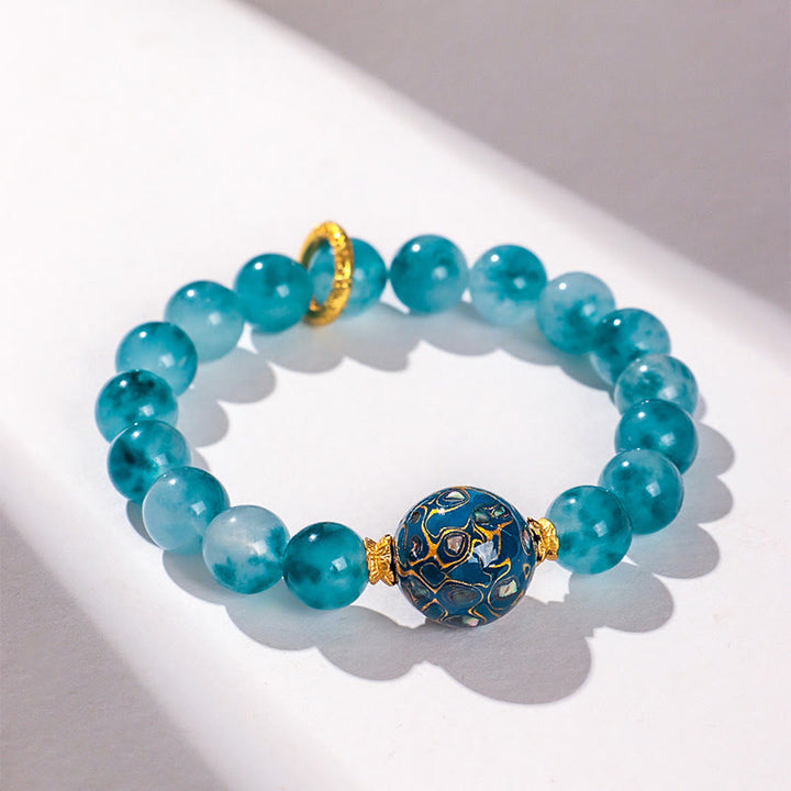 Pulsera de cuentas positivas de calcedonia azul natural de 10 mm con Buddha Stones - image 1