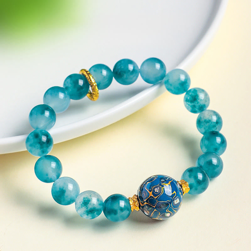 Pulsera de cuentas positivas de calcedonia azul natural de 10 mm con Buddha Stones - image 4