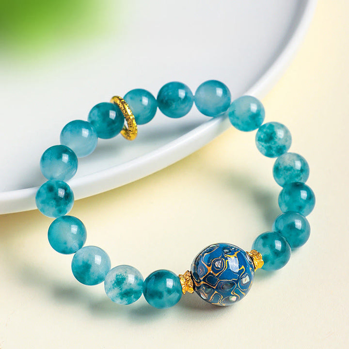 Pulsera de cuentas positivas de calcedonia azul natural de 10 mm con Buddha Stones - image 4