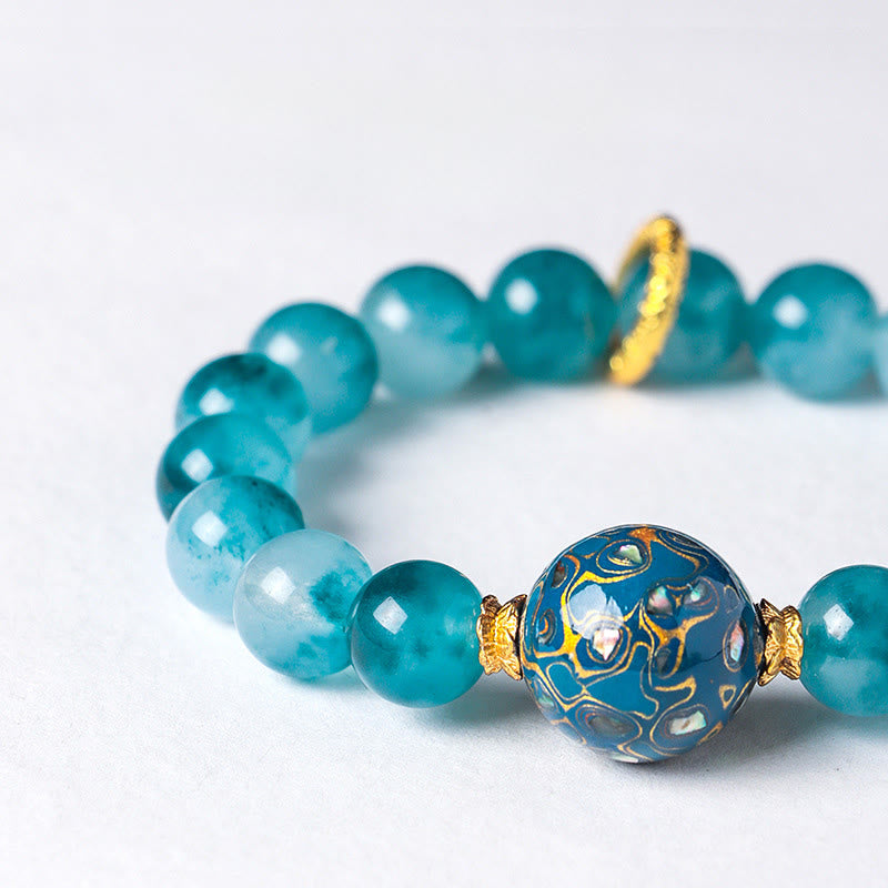 Pulsera de cuentas positivas de calcedonia azul natural de 10 mm con Buddha Stones - image 5