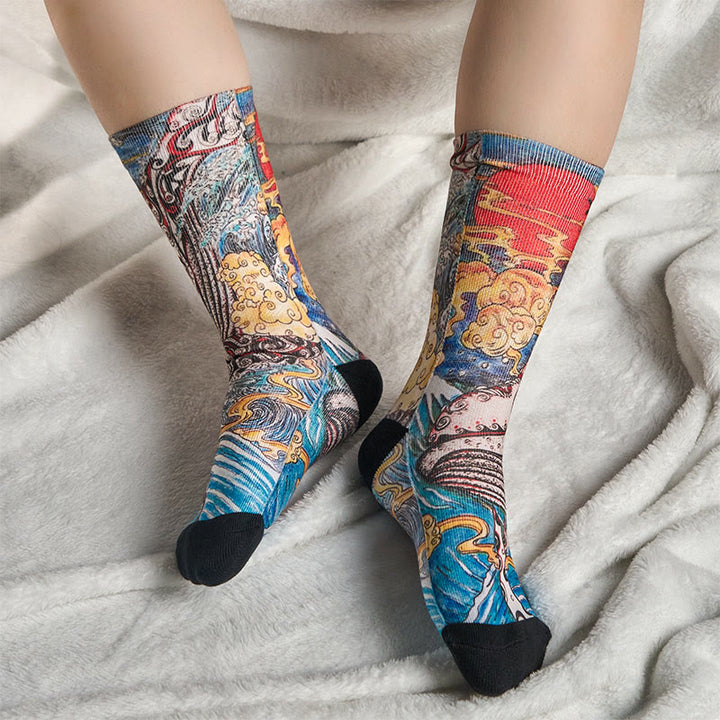 Calcetines unisex con diseño de ballena, Buddha Stones y atardecer, estilo casual, para hombre y mujer - image 6