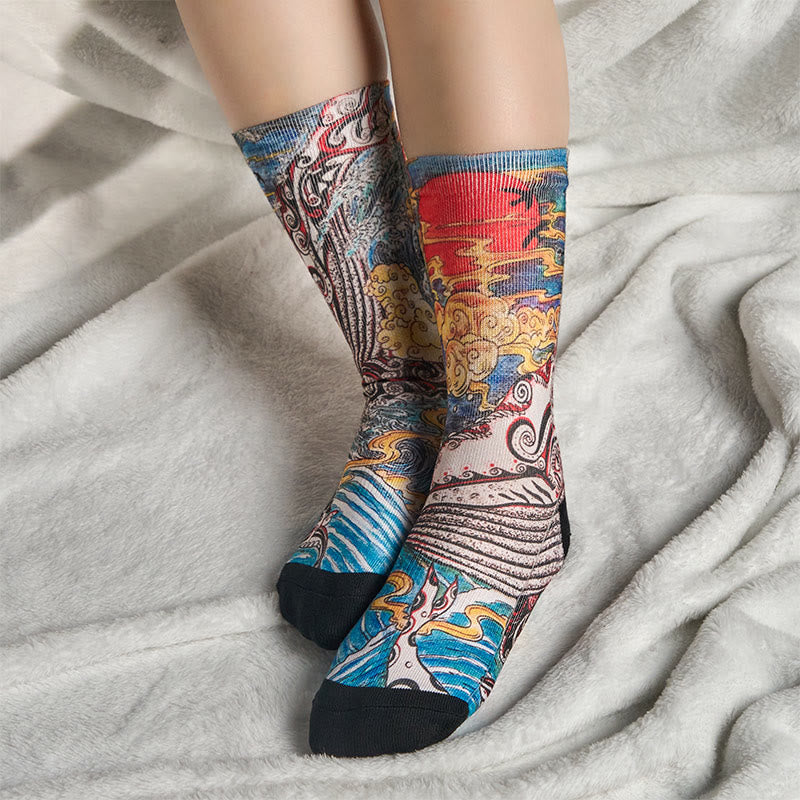 Calcetines unisex con diseño de ballena, Buddha Stones y atardecer, estilo casual, para hombre y mujer - image 5