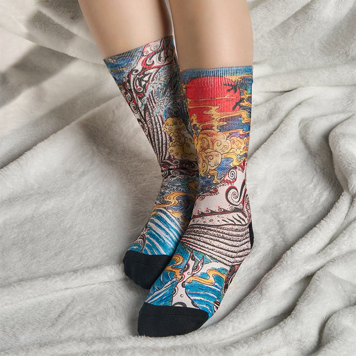 Calcetines unisex con diseño de ballena, Buddha Stones y atardecer, estilo casual, para hombre y mujer - image 5