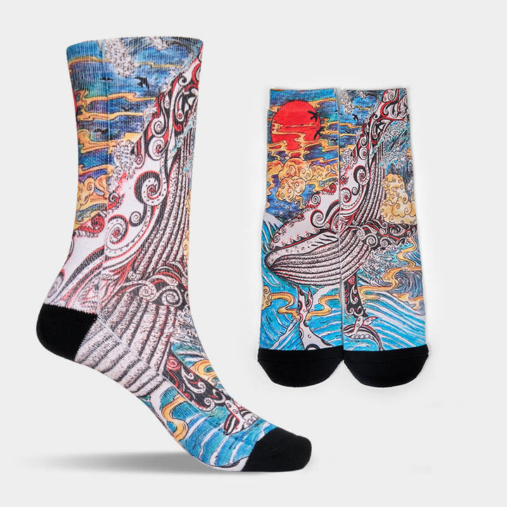 Calcetines unisex con diseño de ballena, Buddha Stones y atardecer, estilo casual, para hombre y mujer - image 9