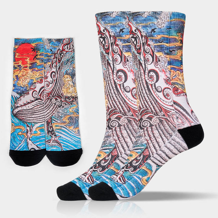 Calcetines unisex con diseño de ballena, Buddha Stones y atardecer, estilo casual, para hombre y mujer - Azul cielo claro - ML (US. 8-12, EU 41-45, UK/AU 7,5-11,5, AISA 25,5-28,5 cm) - image 0