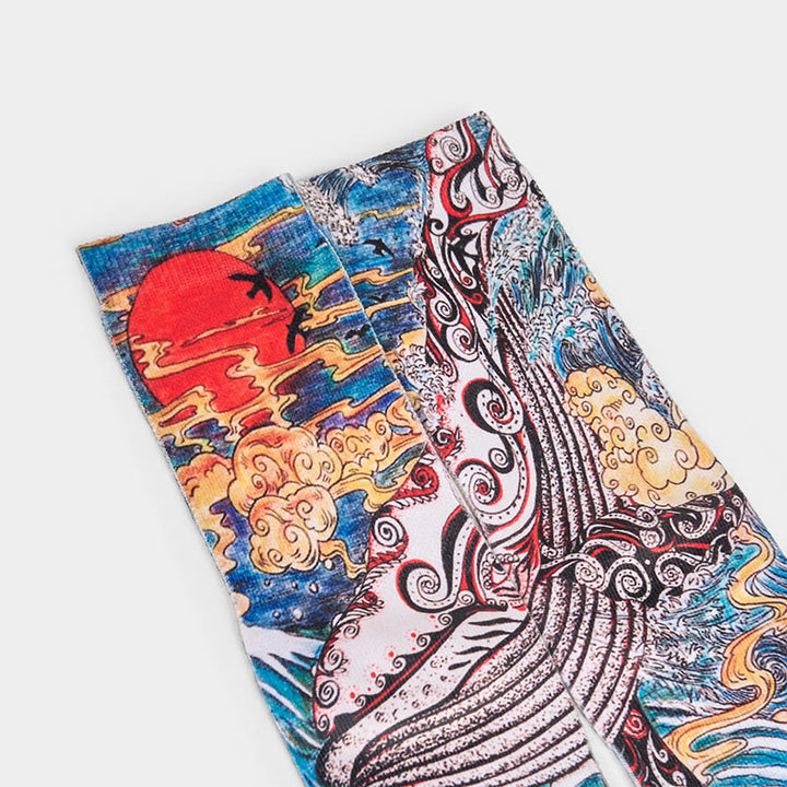 Calcetines unisex con diseño de ballena, Buddha Stones y atardecer, estilo casual, para hombre y mujer - image 2