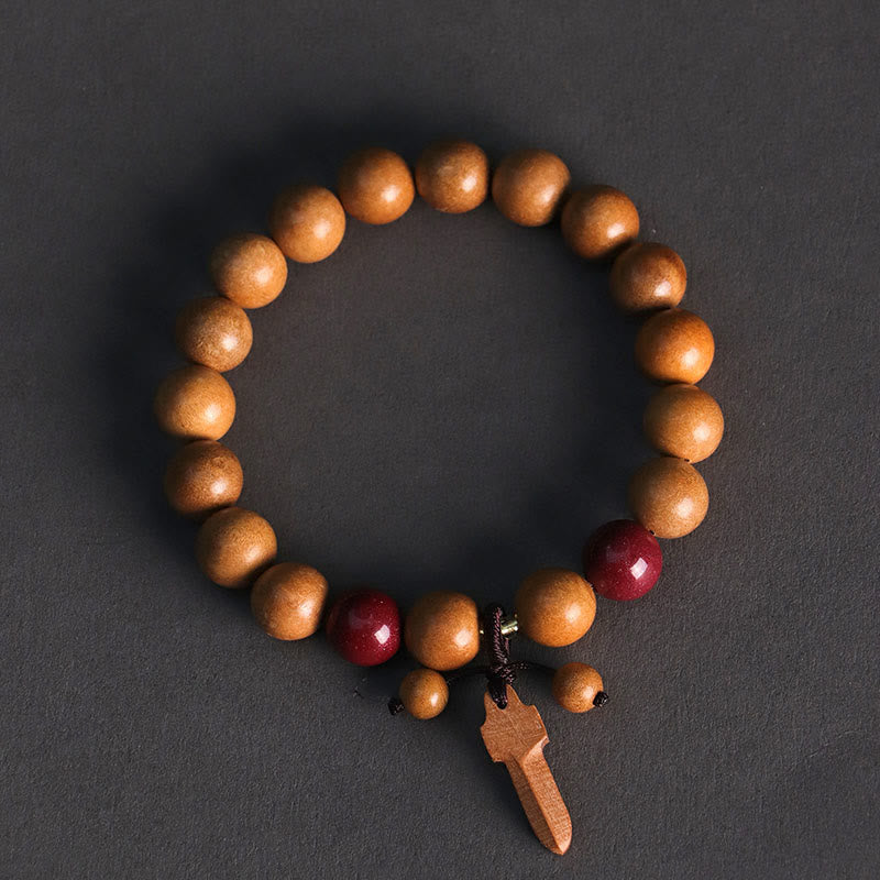 Pulsera de riqueza con amuleto de espada de cinabrio y madera de melocotón con Buddha Stones - image 2