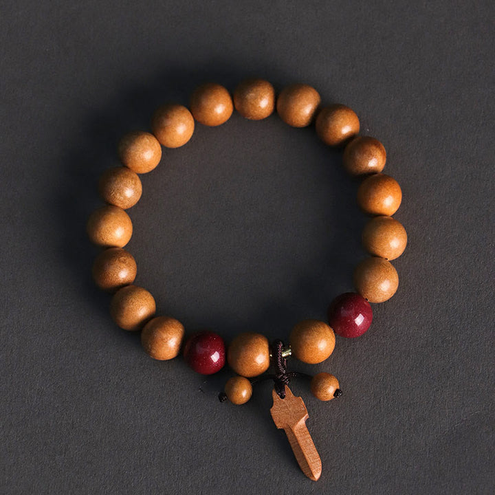 Pulsera de riqueza con amuleto de espada de cinabrio y madera de melocotón con Buddha Stones - image 2