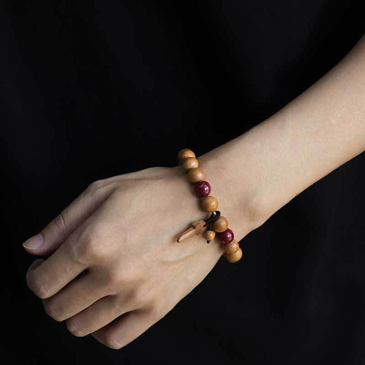 Pulsera de riqueza con amuleto de espada de cinabrio y madera de melocotón con Buddha Stones - image 9