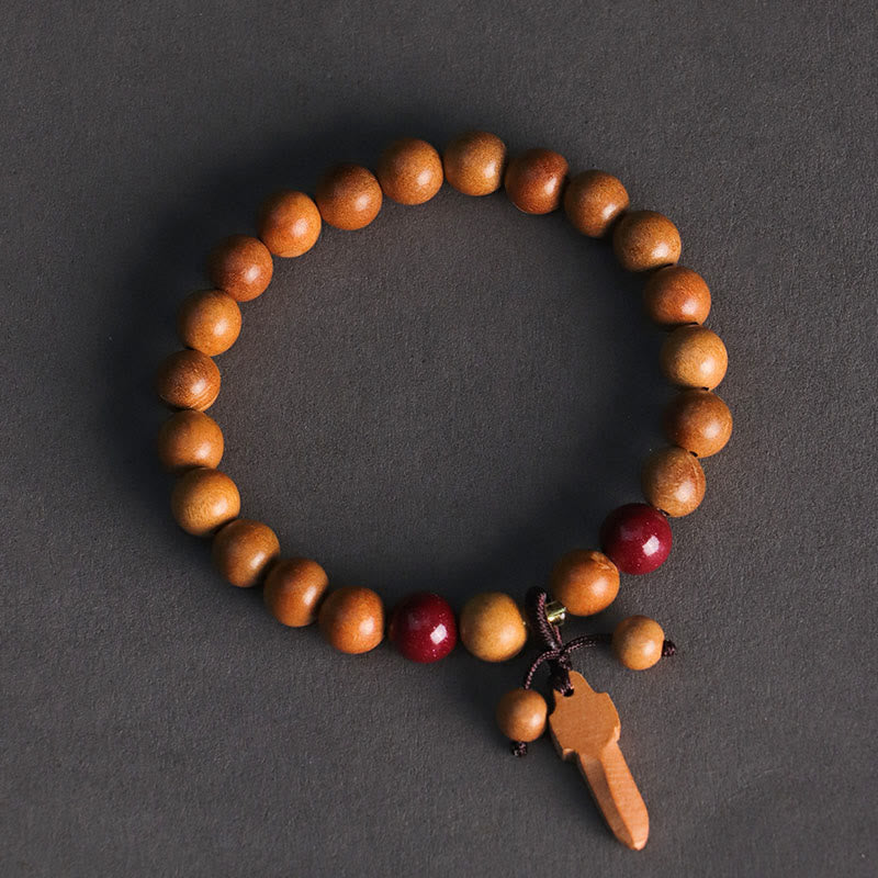Pulsera de riqueza con amuleto de espada de cinabrio y madera de melocotón con Buddha Stones - image 8