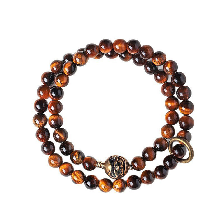 Pulsera de cobre con doble vuelta de obsidiana negra tibetana y ojo de tigre con Buddha Stones - image 8