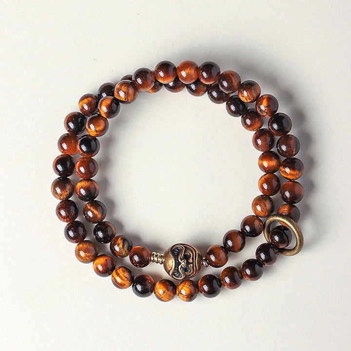 Pulsera de cobre con doble vuelta de obsidiana negra tibetana y ojo de tigre con Buddha Stones - Ojo de tigre (circunferencia de la muñeca: 13-15 cm) - image 4