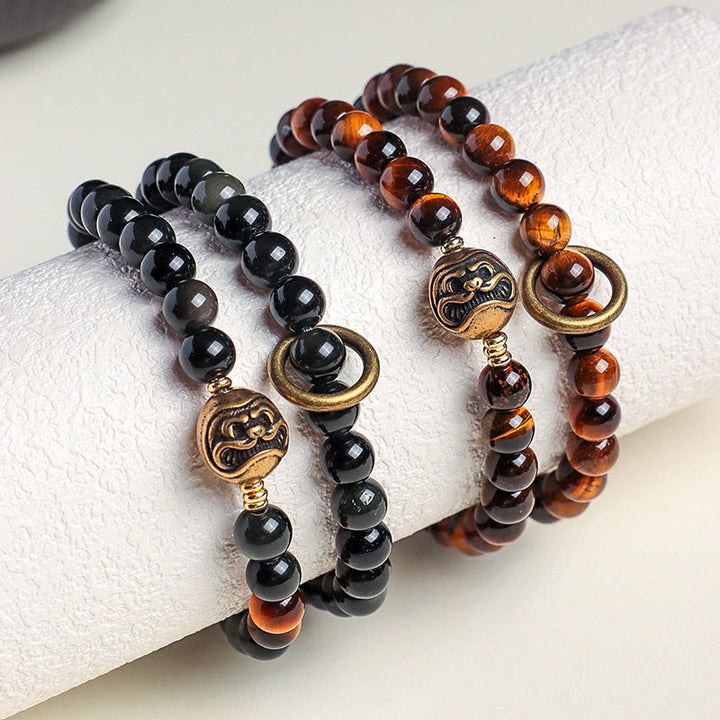 Pulsera de cobre con doble vuelta de obsidiana negra tibetana y ojo de tigre con Buddha Stones - image 11