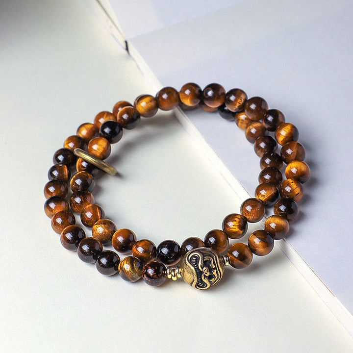 Pulsera de cobre con doble vuelta de obsidiana negra tibetana y ojo de tigre con Buddha Stones - image 5