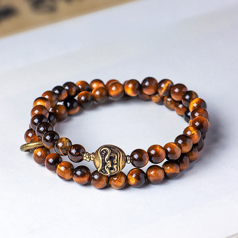 Pulsera de cobre con doble vuelta de obsidiana negra tibetana y ojo de tigre con Buddha Stones - image 6