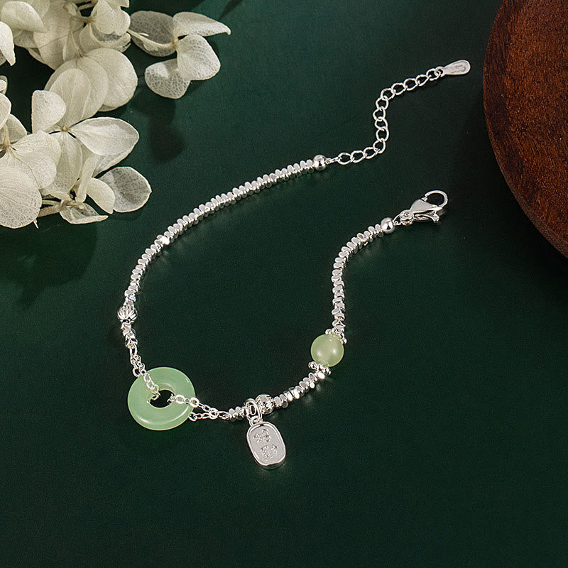 Pulsera de la fortuna con hebilla de paz y símbolo Fu de plata bañada en cobre y Buddha Stones - image 1