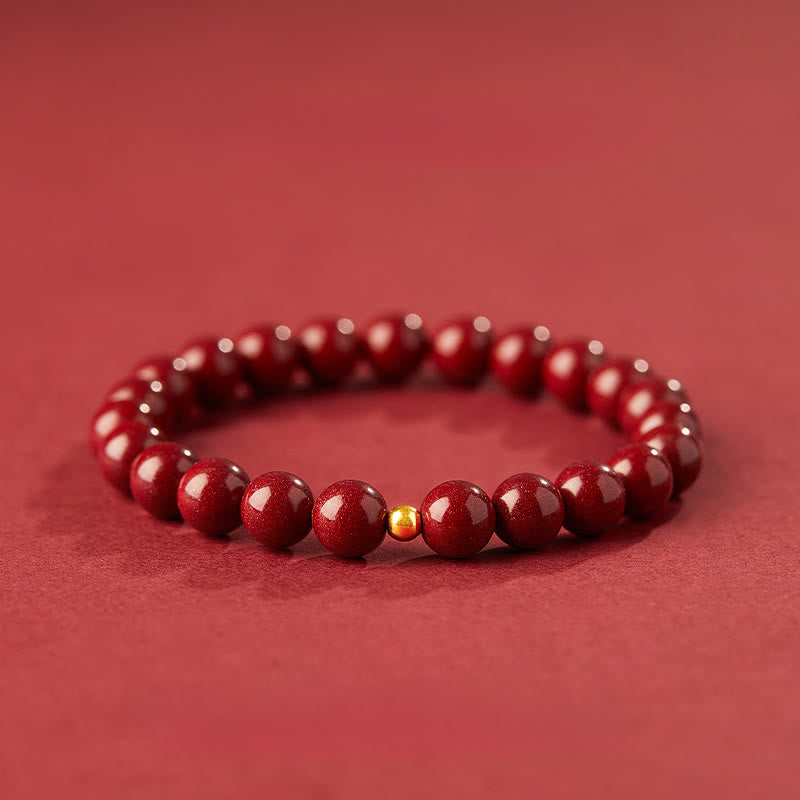 Pulsera de concentración con diseño simple de cinabrio y oro 999 de Buddha Stones - Cuentas de cinabrio de 8 mm y oro de 4 mm - image 11