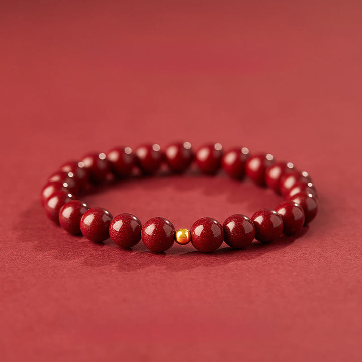 Pulsera de concentración con diseño simple de cinabrio y oro 999 de Buddha Stones - Cuentas de cinabrio de 8 mm y oro de 4 mm - image 11