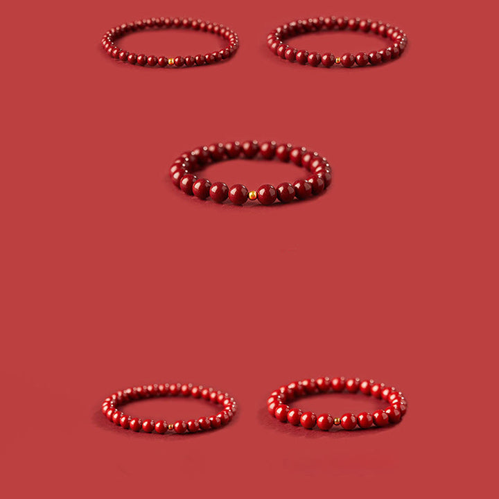 Pulsera de concentración con diseño simple de cinabrio y oro 999 de Buddha Stones - image 14