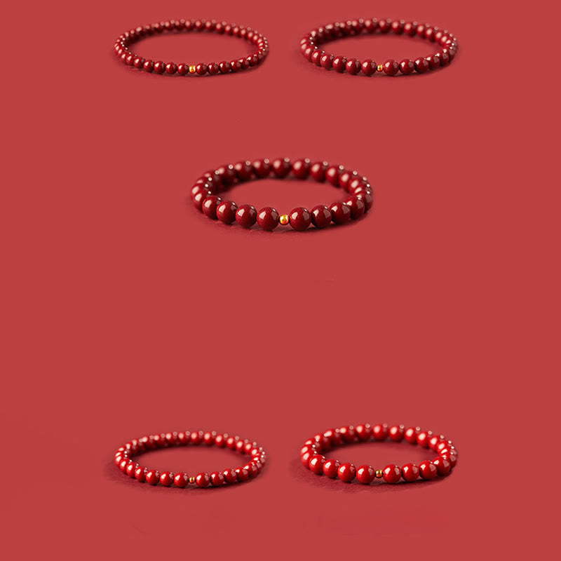 Pulsera de concentración con diseño simple de cinabrio y oro 999 de Buddha Stones - image 14