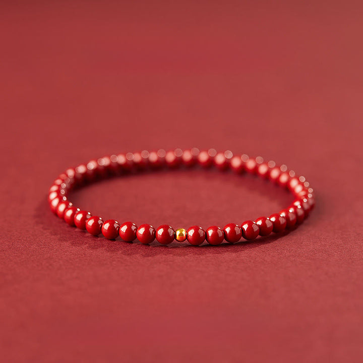Pulsera de concentración con diseño simple de cinabrio y oro 999 de Buddha Stones - Cuentas de cinabrio imperial de 4 mm y oro de 3 mm - image 7