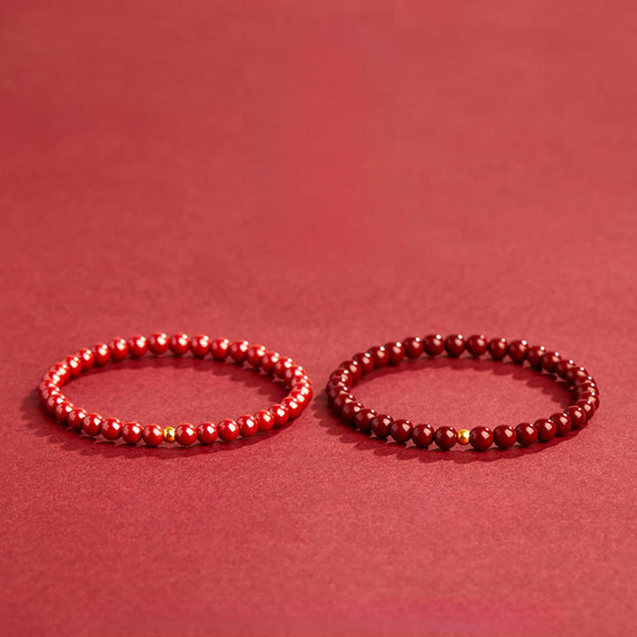 Pulsera de concentración con diseño simple de cinabrio y oro 999 de Buddha Stones - image 13