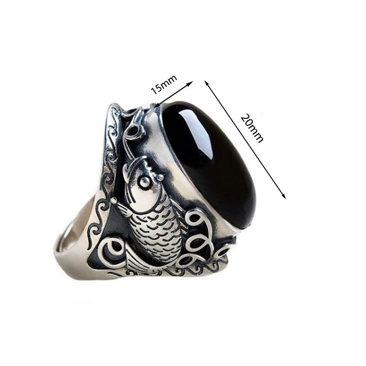 Anillo ajustable con símbolo de fuerza de pez koi y Buddha Stones - image 4
