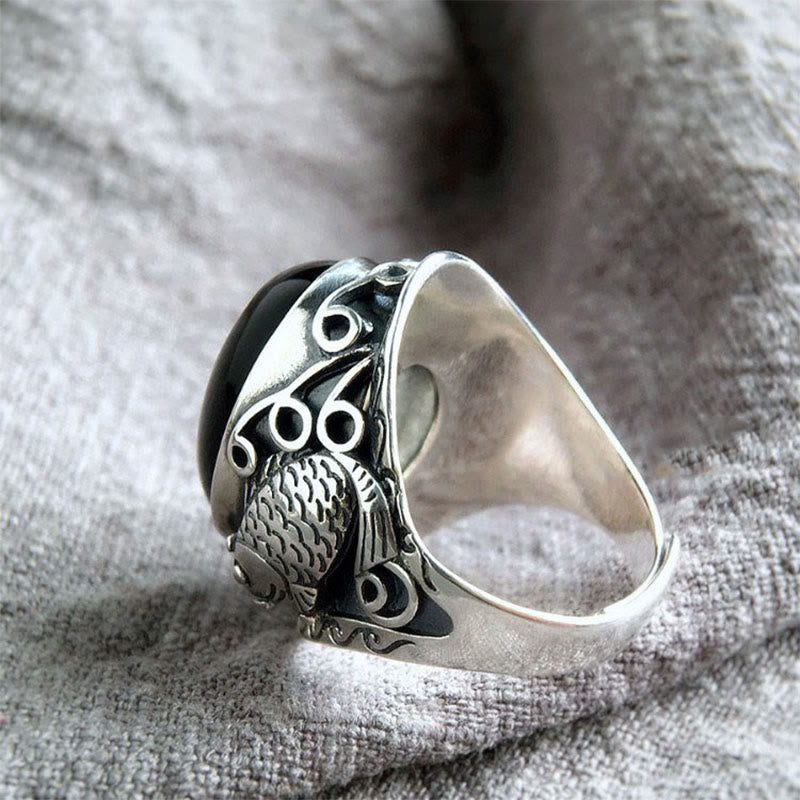 Anillo ajustable con símbolo de fuerza de pez koi y Buddha Stones - image 1